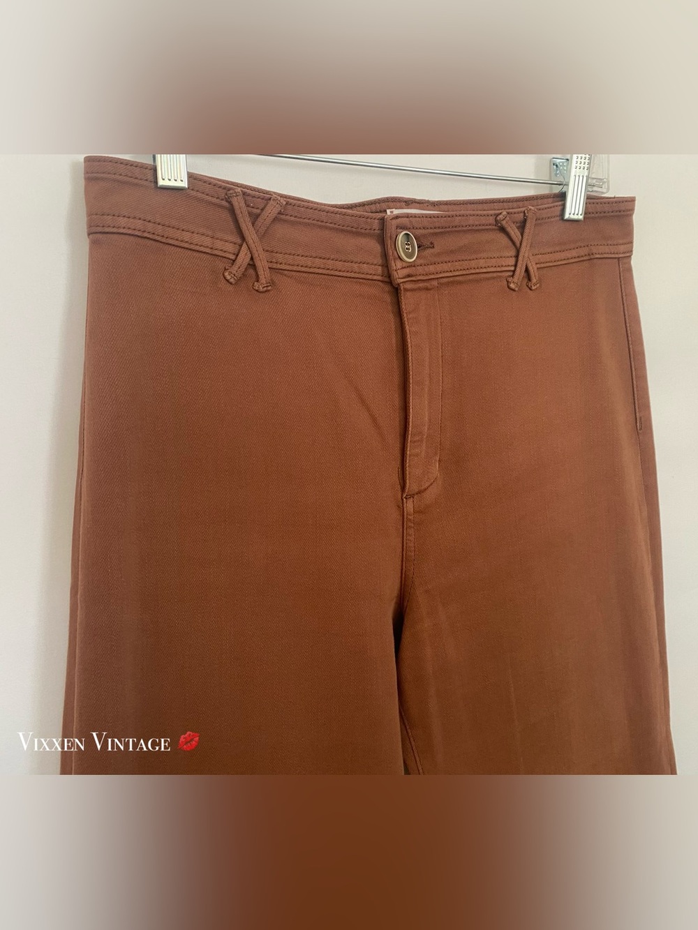 PAIGE HIGH WAISTED SAILOR 'ANESSA 27" WIDE LEG JEANS' IN WARM CAMEL - Picture 3 of 7
